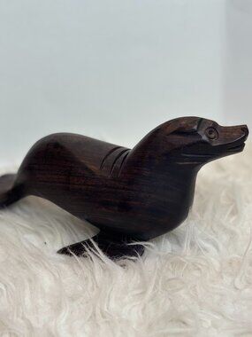 Vintage Ironwood Seal Sea Lion Sculpture Hand Carved Wood Mid Century Modern